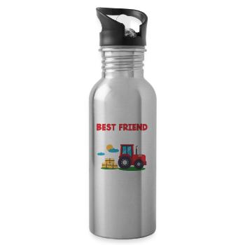 Best Friend From Birthday Boy Tractor - Water bottle with straw - silver - Right