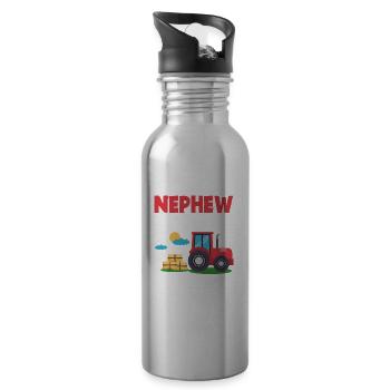 Neffe Vom Geburtstagskind Traktor - Trinkflasche mit integriertem Trinkhalm - Lightsilver - Rechts