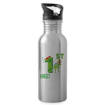 1st class Dino T-Rex - Water bottle with straw - silver - Right