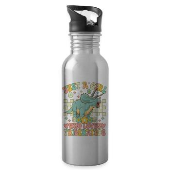 Groovy Dinosaur - Water bottle with straw - silver - Right