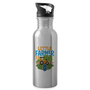 8th Birthday Tractor 8 Years Birthday Shirt - Water bottle with straw - silver - Right