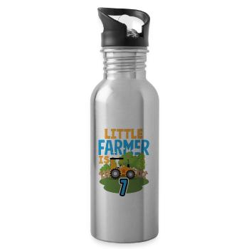 7th Birthday Tractor 7 Years Birthday Shirt - Water bottle with straw - silver - Right