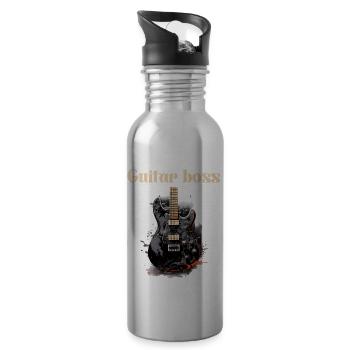 Guitar Gang Lustiges Zitat Gitarrenlehrer - Trinkflasche mit integriertem Trinkhalm - Lightsilver - Rechts