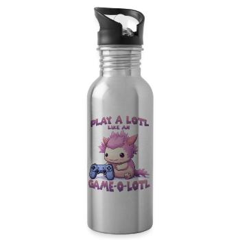 Kawaii Axolotl Gamer T | Gamer Outfit | Axolotl - Water bottle with straw - silver - Right