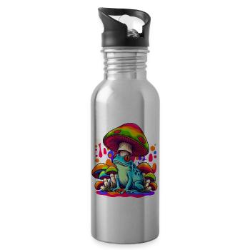 Festival Psytrance Psychedelic Pilz Frosch - Trinkflasche mit integriertem Trinkhalm - Lightsilver - Rechts