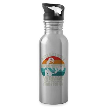 Never mess with a woman who punches things for fun - Water bottle with straw - silver - Right