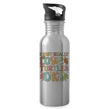 Groovy Meeresschildkröte - Trinkflasche mit integriertem Trinkhalm - Lightsilver - Rechts