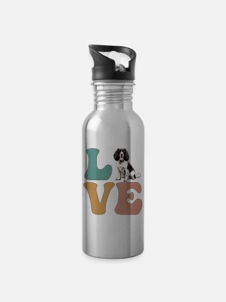 LIEBE Springer Spaniel Hund - Trinkflasche mit integriertem Trinkhalm -