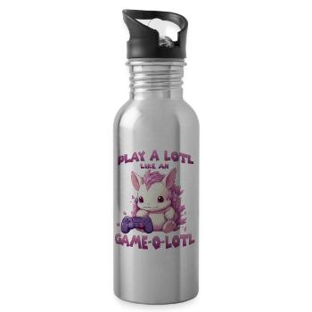 Kawaii Axolotl Gamer T | Anime Gamer Outfit | - Water bottle with straw - silver - Right
