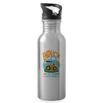 4th Birthday Tractor 4 Years Birthday Shirt - Water bottle with straw - silver - Right