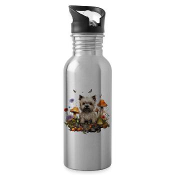 Cairn Terrier Dog Cottagecore Mushroom Magic Men - Water bottle with straw - silver - Right