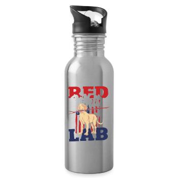 4th Of July Red Stripes American Flag Labrador - Water bottle with straw - silver - Right
