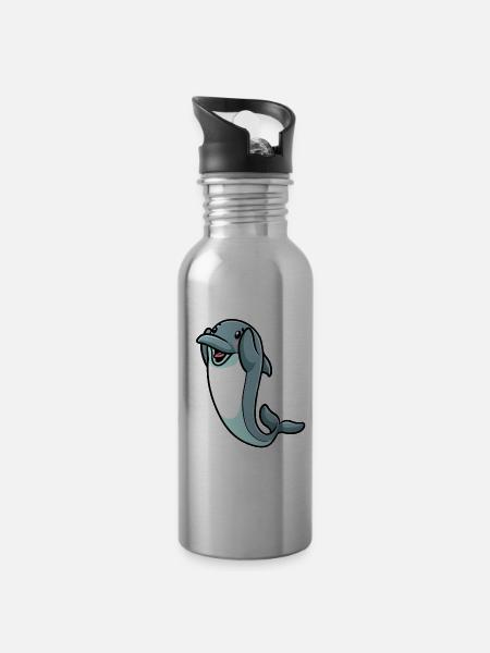 Delfin Emoticon - Trinkflasche mit integriertem Trinkhalm - 