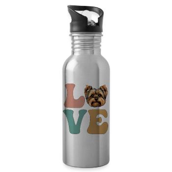 LOVE Yorkshire Terrier Dog Yorkie - Water bottle with straw - silver - Right