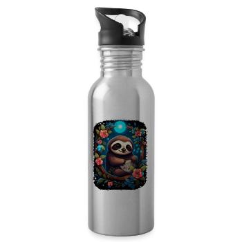 Faultier Niedliches Tier Floraler Nachthimmel - Trinkflasche mit integriertem Trinkhalm - Lightsilver - Rechts