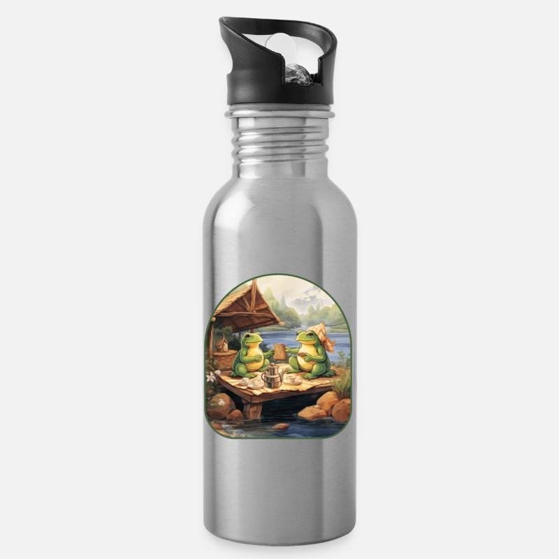 Frosch Schildkröte Picknickkorb Feld Mittagessen Cottagecore - Trinkflasche mit integriertem Trinkhalm - Lightsilver