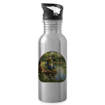 Cottagecore Frosch Angelteich Weidenbäume - Trinkflasche mit integriertem Trinkhalm - Lightsilver - Rechts