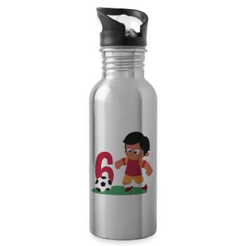 6th Birthday 6 Years Soccer Soccer Player - Water bottle with straw - silver - Right