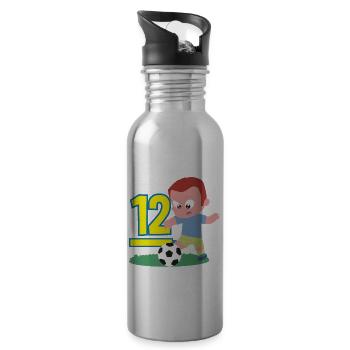 12. Geburtstag 12 Jahre Fußball Fußballspieler - Trinkflasche mit integriertem Trinkhalm - Lightsilver - Rechts