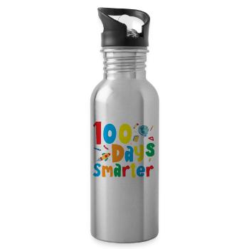 100th Day of School 100 Days Smarter Books Space - Water bottle with straw - silver - Right
