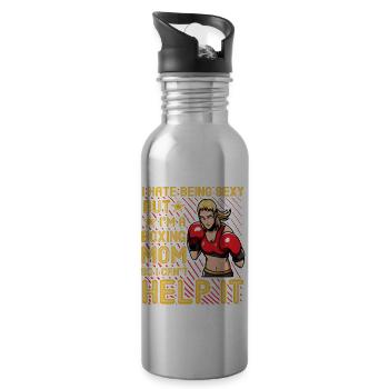 Boxing Mom Lustiges Zitat - Trinkflasche mit integriertem Trinkhalm - Lightsilver - Rechts
