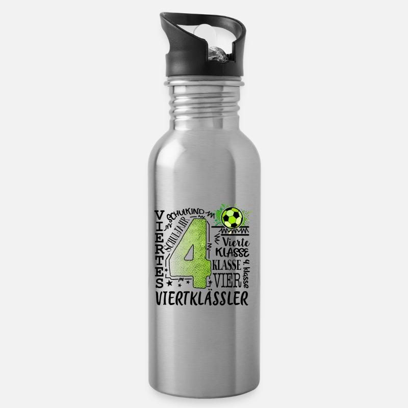 4. Klasse Fußball - Trinkflasche mit integriertem Trinkhalm - Lightsilver