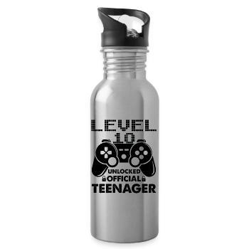 Official Teenager 10 Level Unlocked for Gamers 10 - Water bottle with straw - silver - Right