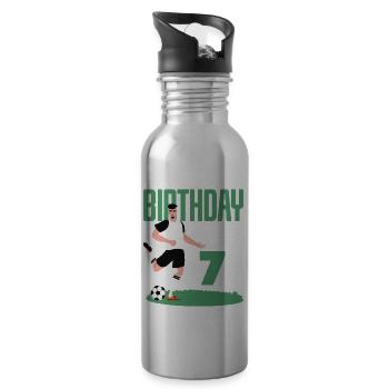 7th Birthday 7 Years Soccer Soccer Player - Water bottle with straw - silver - Right