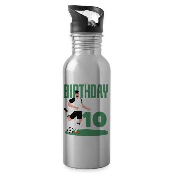 10e anniversaire 10 ans Football Joueur de football - Gourde avec paille intégrée - argent clair - Droite