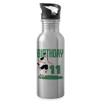 11e anniversaire 11 ans Joueur de football - Gourde avec paille intégrée - argent clair - Droite