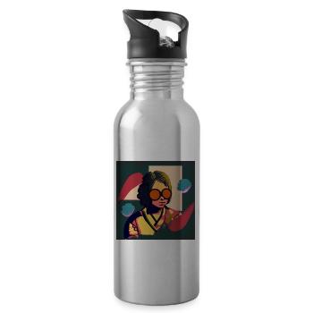Psychedelic Groove: 70s Vibes - Water bottle with straw - silver - Right