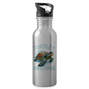 Tortue Reptile Jour de la Terre Aquarelle Nature Préhistorique - Gourde avec paille intégrée - argent clair - Droite