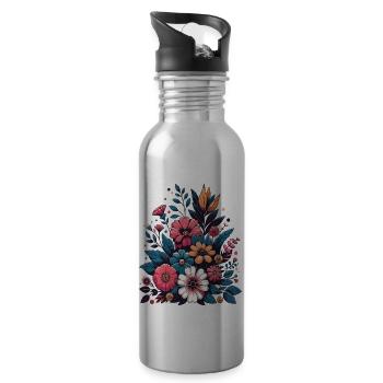Botanical Bliss Wildflower Bouquet Nature Lover - Water bottle with straw - silver - Right