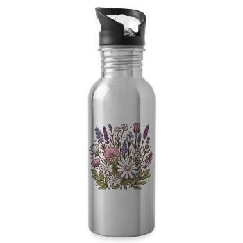 Botanical Bliss Wildflower Bouquet Nature Lover - Water bottle with straw - silver - Right