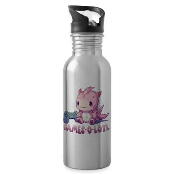 Axolotl T für Gamer | Kawaii Stuff | Anime Gamer ´ - Trinkflasche mit integriertem Trinkhalm - Lightsilver - Rechts