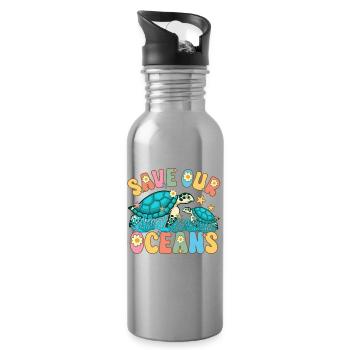 Rettet unsere Ozeane Klimawandel Ozean Tag der Erd - Trinkflasche mit integriertem Trinkhalm - Lightsilver - Rechts