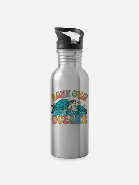 Rettet unsere Ozeane Klimawandel Ozean Tag der Erd - Trinkflasche mit integriertem Trinkhalm - Lightsilver