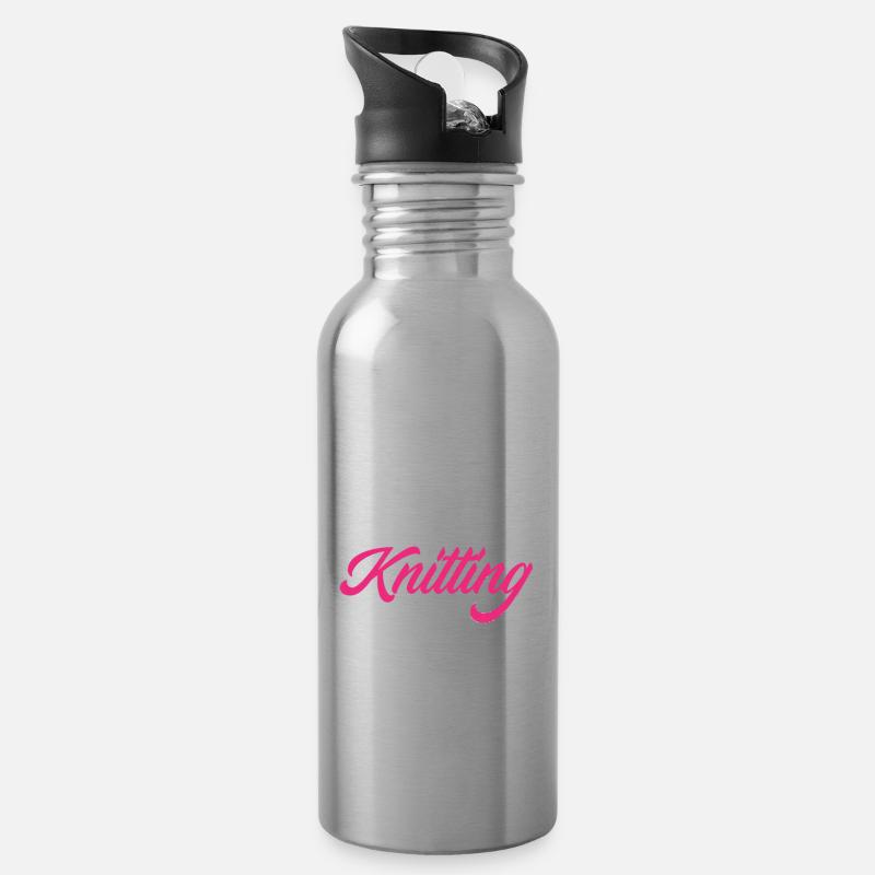 Funny Knitting Knitting Needle Gift - Water bottle with straw - silver