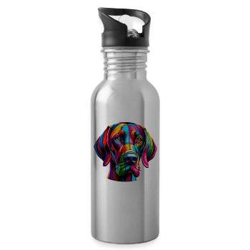 Bunte Pop Art Deutsch Kurzhaar Vorstehhund - Trinkflasche mit integriertem Trinkhalm - Lightsilver - Rechts
