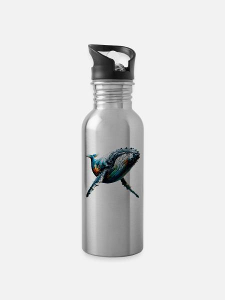 Polygon Art Buckelwal Buckelwale - Trinkflasche mit integriertem Trinkhalm - Lightsilver