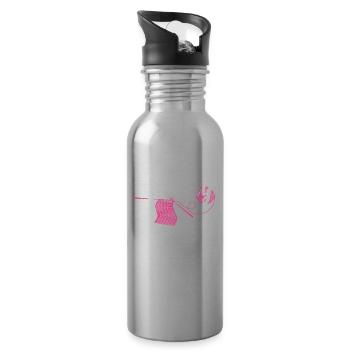 Funny Knitting Knitting Needle Gift - Water bottle with straw - silver - Right