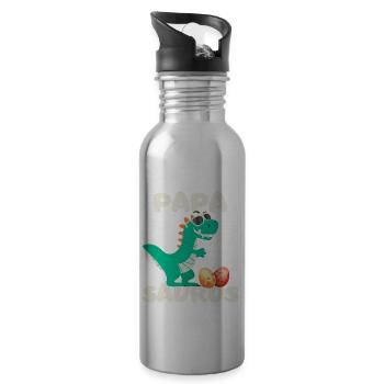 Father's Day Papa Saurus Dinosaur Family Funny - Water bottle with straw - silver - Right