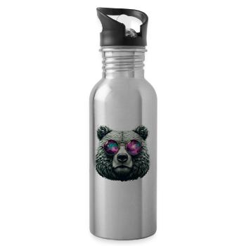 Grizzly Bear Sunglasses Galaxy Bears - Water bottle with straw - silver - Right