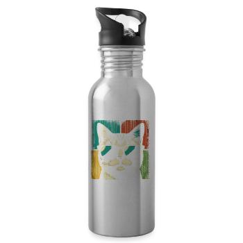 Vintage Katze Sonnenbrille Katzen - Trinkflasche mit integriertem Trinkhalm - Lightsilver - Rechts
