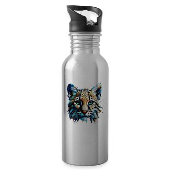 Polygon Art Ozelot Ozelots Zwerg Leopard - Trinkflasche mit integriertem Trinkhalm - Lightsilver - Rechts