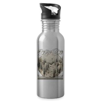 Let’s Ski Alpine Ski Forest Snow Stuck Skis Bird - Water bottle with straw - silver - Right
