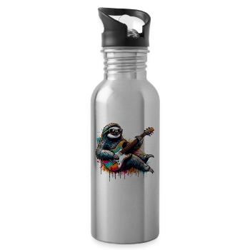 Lazy Sloth Playing Guitar Player Lazy Sloths - Water bottle with straw - silver - Right