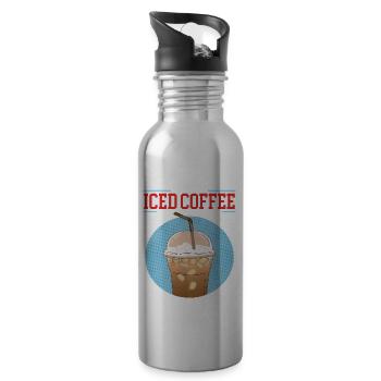 Eiskaffee Iced Coffee Kaffeeliebhaber Geschenk - Trinkflasche mit integriertem Trinkhalm - Lightsilver - Rechts