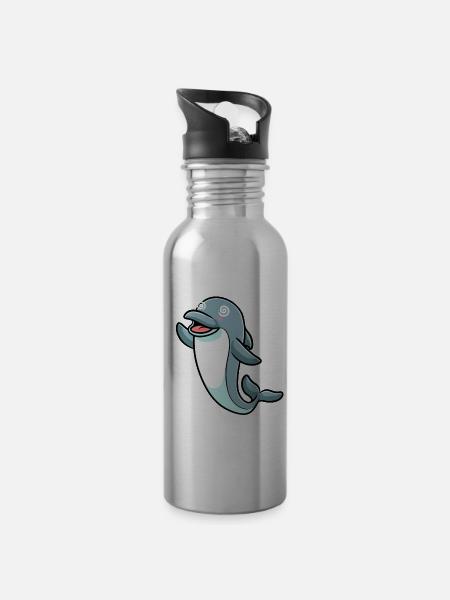 Delfin Emoticon - Trinkflasche mit integriertem Trinkhalm -