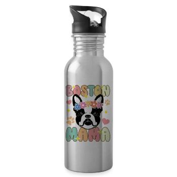 Boston Mama Groovy Boston Terrier Mama - Trinkflasche mit integriertem Trinkhalm - Lightsilver - Rechts